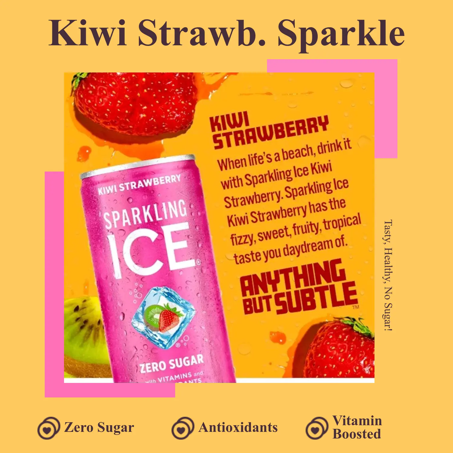 Sparkling Ice Strawberry Kiwi Sparkling Water - Antioxidant Rich, Vitamin-Infused, 0 Sugar, 7.5 fl oz Mini Cans (Canned Pack of 10)