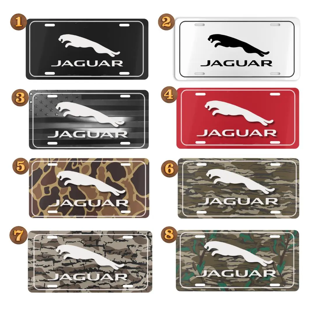 Jaguar Logo Aluminum License Plate – Black, White, Red, Flag & Camo Options | Luxury Car Tag for Jaguar Enthusiasts & Performance Lovers