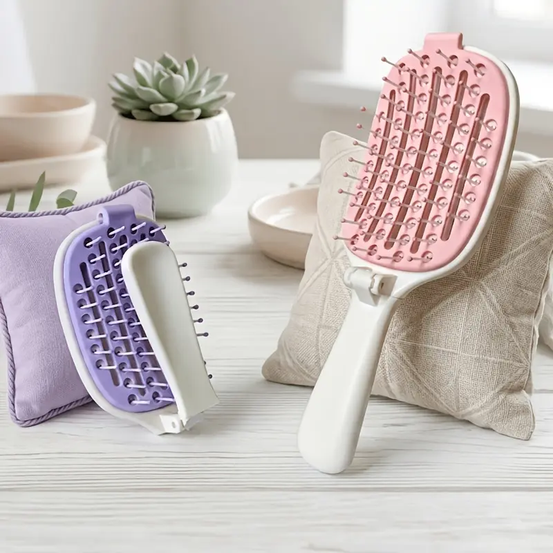 Portable Folding Hair Comb with Scalp Massager & Volumizing Ridging Design, Compact Travel Hair Brush Suitable for All Normal Hair Types