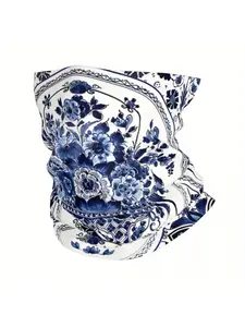 Vintage Delft Blue Flower Thin Bandana Neck Gaiter Wrap Scarf Headband Neck Cover Boho Style Scarf