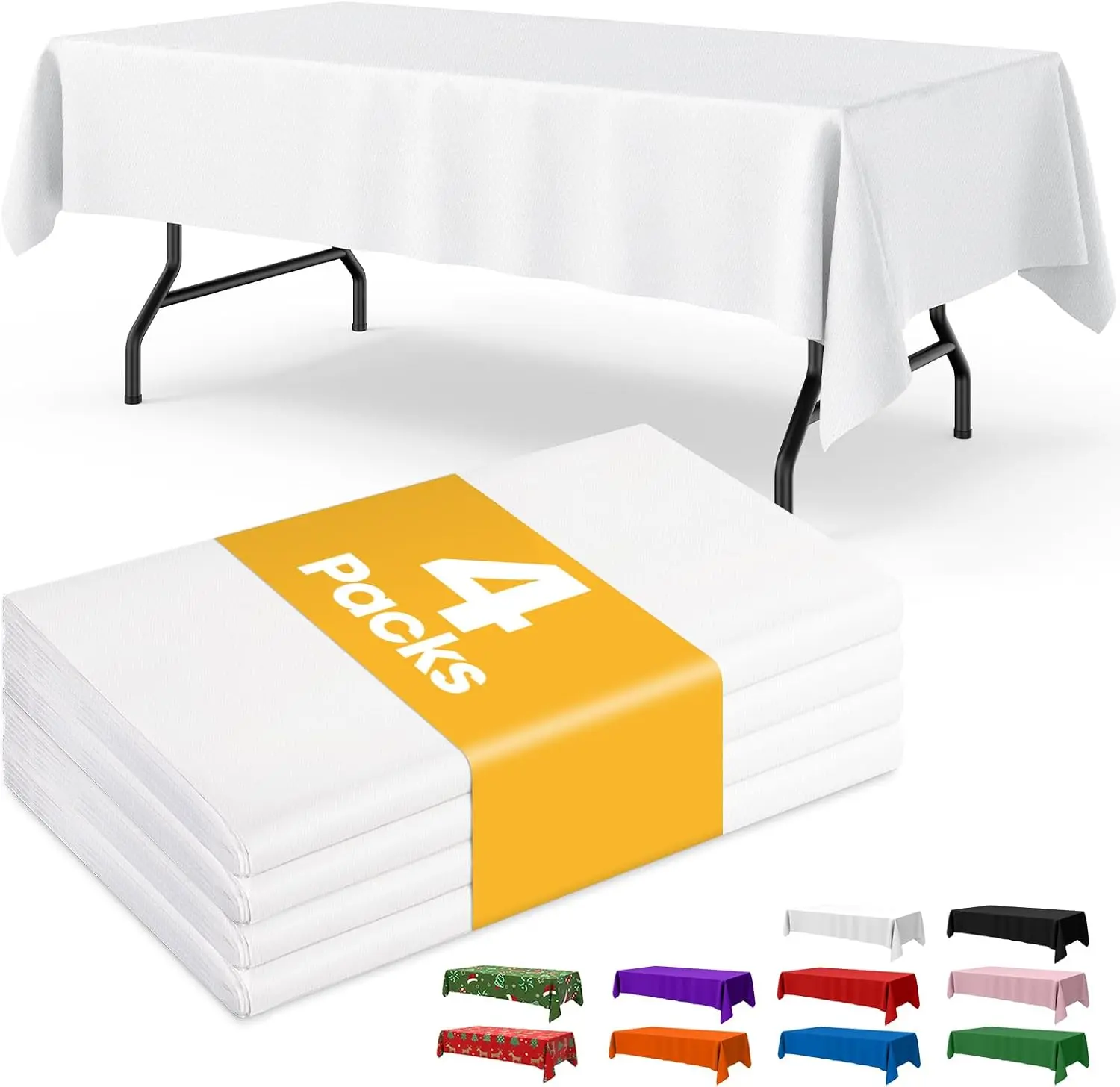 White Table Cloth - 4 Pack 54" * 108" Rectangle Disposable Tablecloths for 6FT Tables, Table Cover for, & Gathering Use| Rectangle, 6 ft Tables, Gathering