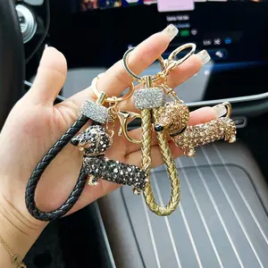 Cute Cartoon Diamond-Encrusted Dog Car Keychain, Adorable Sausage Dog Backpack Accessory, Couple Car Hanging Gift, Car Interior Accessory, Car Interior Decoration