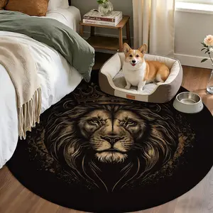 Elegant Lion Print Round Rug, Durable Washable Mat, Non-Deforming Home Decor, Entryway Floor Protector, Versatile Size Options