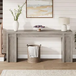 GAOMON 70.9" Farmhouse Console Table, Extra-Long Narrow Entryway Table with 2 Drawers & 2-Tier Open Shelves, PB Wood Sofa Table for Living Room, Hallway, Foyer (Gray)