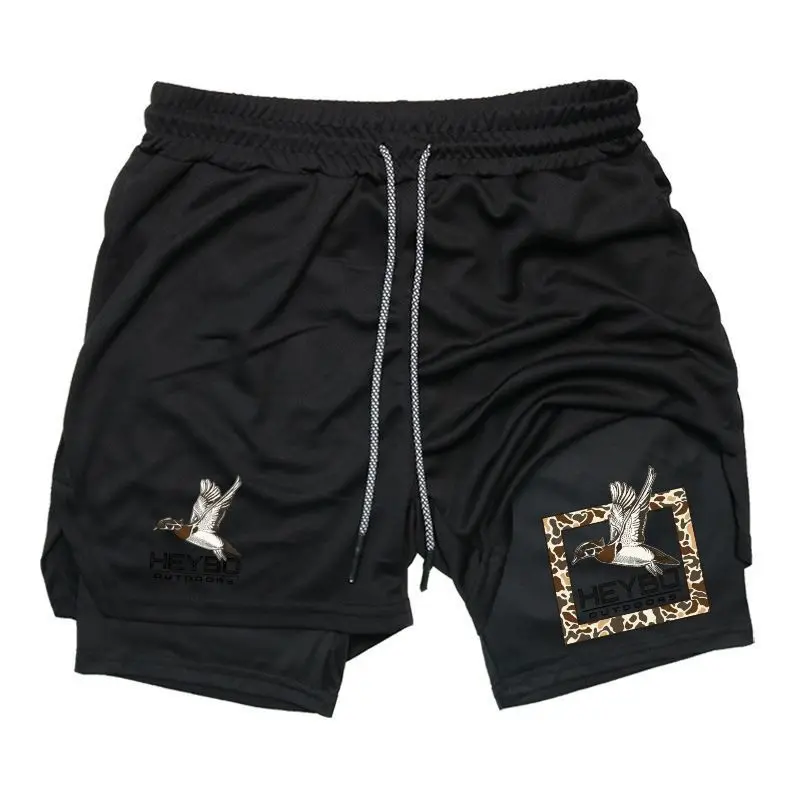 [Father's Day Gifts] Heybo Mens Camo Athleisure Casual Shorts - Flying Duck Graphic, Soft Breathable Fabric, Built-in Liner, Drawstring Elastic Waistband, Lightweight Performance Shorts for Outdoor Sports