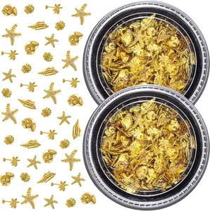 2 Disc 3D Metal Ocean Nail Charms, Starfish Seashell Star Moon Manicure Art Decals, Nail Decor DIY Embellishments for Scrapbook Bookmarks Invitation- Gold