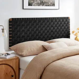 Modway Sparta Weave Wall-Mount Queen Vegan Leather Headboard in Walnut Black