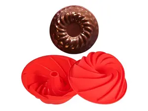 2-Pack Silicone Bundt Cake Pans 9.5" Nonstick Fluted Tube Molds for Baking Red Silicone Baking Tools Set Tin