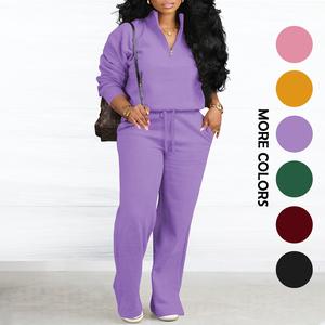 MOEENCN Women's 2-Piece Tracksuit Set - Half-Zip Oversized Sweatshirt & Wide-Leg Sweatpants - 95% Polyester 5% Elastane - Casual Lounge & Workout Outfit - S-XXL