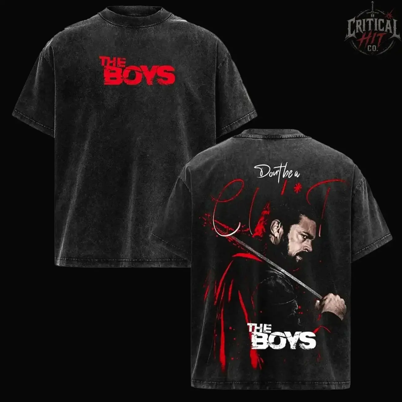 Women's The Boys Billy Butcher Vintage Wash Garments - Seamless Ribbed Heavyweight Oversized Cotton T-Shirt, Don't Be a C*nt Double-Sided Graphic, Day Clothes, TV Series Merch, Homelander Supe Fan Apparel, Retro Gift H7I