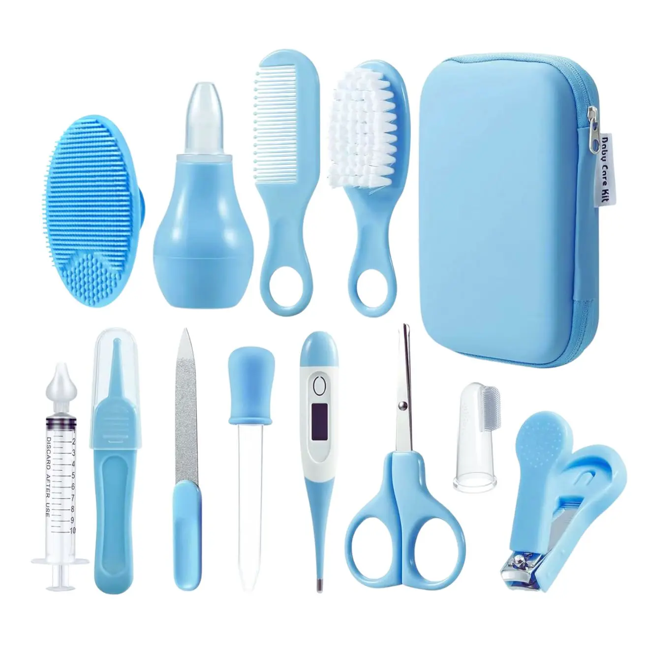Baby grooming kit - Portable Healthcare Kit Baby Safety Set Comb, Brush, Finger Toothbrush, Nail Clippers, Nasal Aspirator - Nursery Care Kit