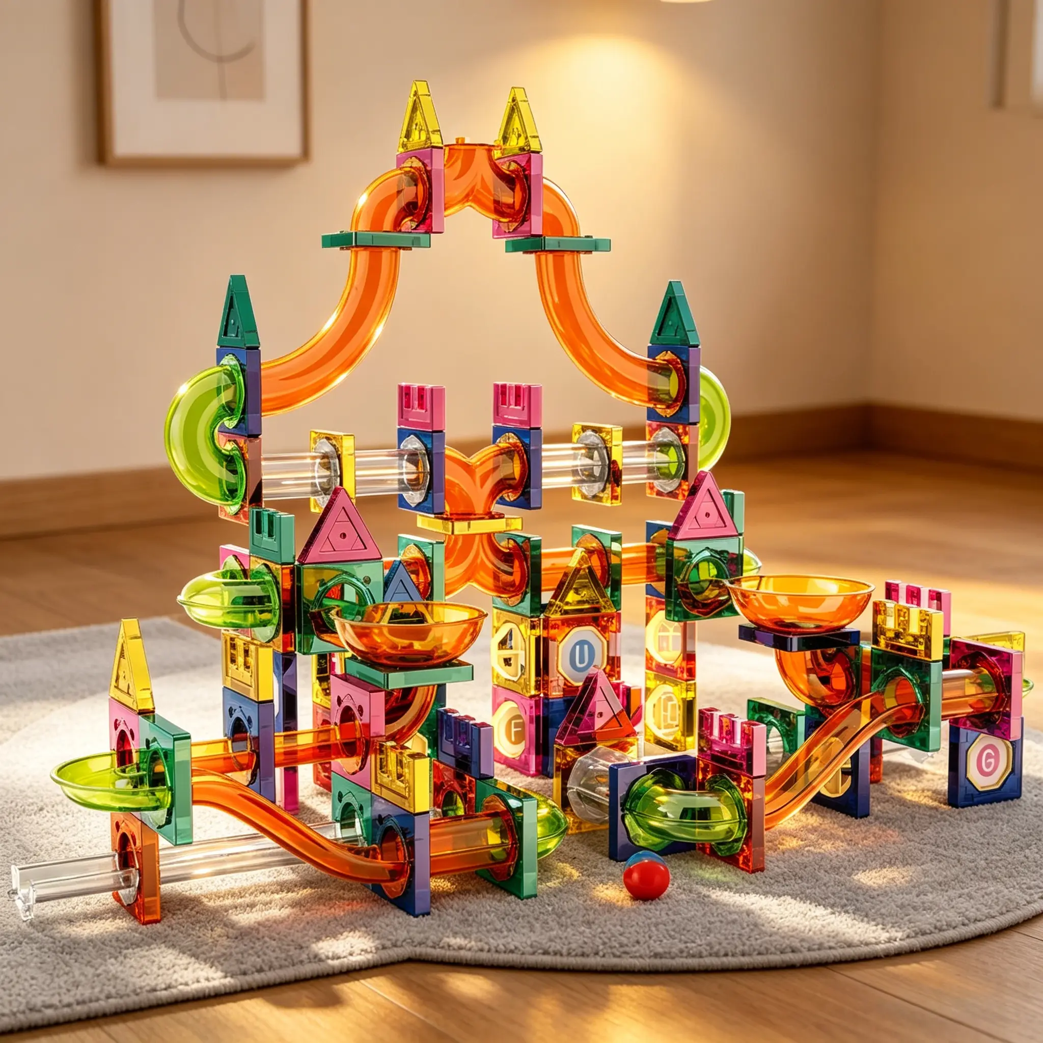 160-Piece Magnetic Marble Run Toy Set,STEM Sensory Montessori Construction Toy with Slides Ramps and Tubes, Educational Magnet Tile Building Kit for Kids Age 3+, Creative Birthday Gift for Boys & Girls