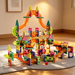 160-Piece Magnetic Marble Run Toy Set,STEM Sensory Montessori Construction Toy with Slides Ramps and Tubes, Educational Magnet Tile Building Kit for Kids Age 3+, Creative Birthday Gift for Boys & Girls