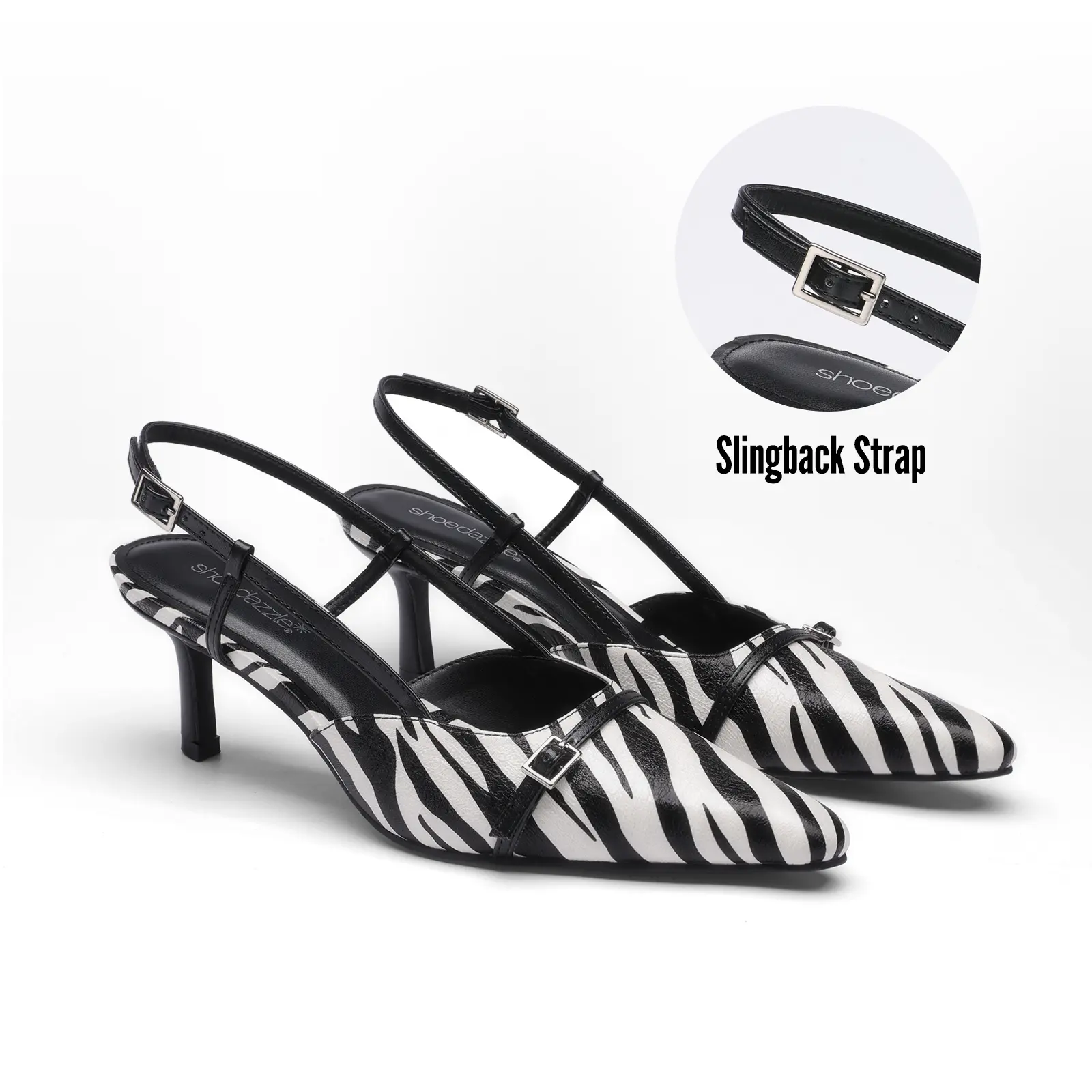 JUST FAB Women's Zebra Print Pointed Toe Kitten Stiletto Heels, Slingback Slip-on Pumps, 2.56" Heel Summer Fashion Dress Shoes for Office & Daily Wear - Women's Footwear, Kitten Heels
