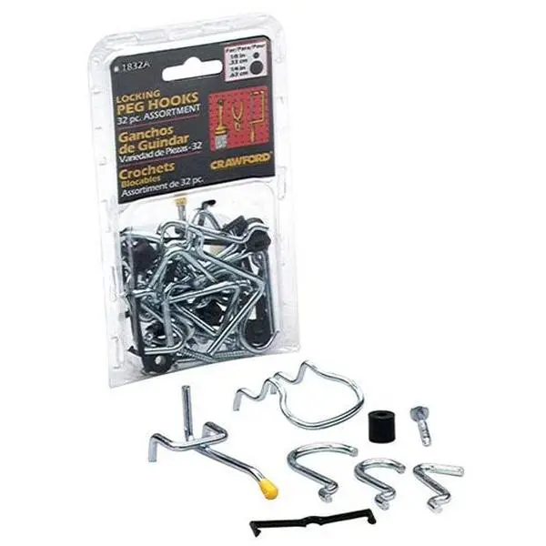 212 MAIN 32-Piece Assorted Straight-Curved Metal Pegboard Hook Kit 1832A-6, Fits Both.13"-&.25" Pegboard, Includes 4 1.50" Straight Hooks & 16 Peg Locks, Ideal for Garage Tool Storage, Fits Both.13" And.25" Pegboard
