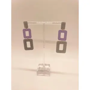 Purple and Grey Square Earrings