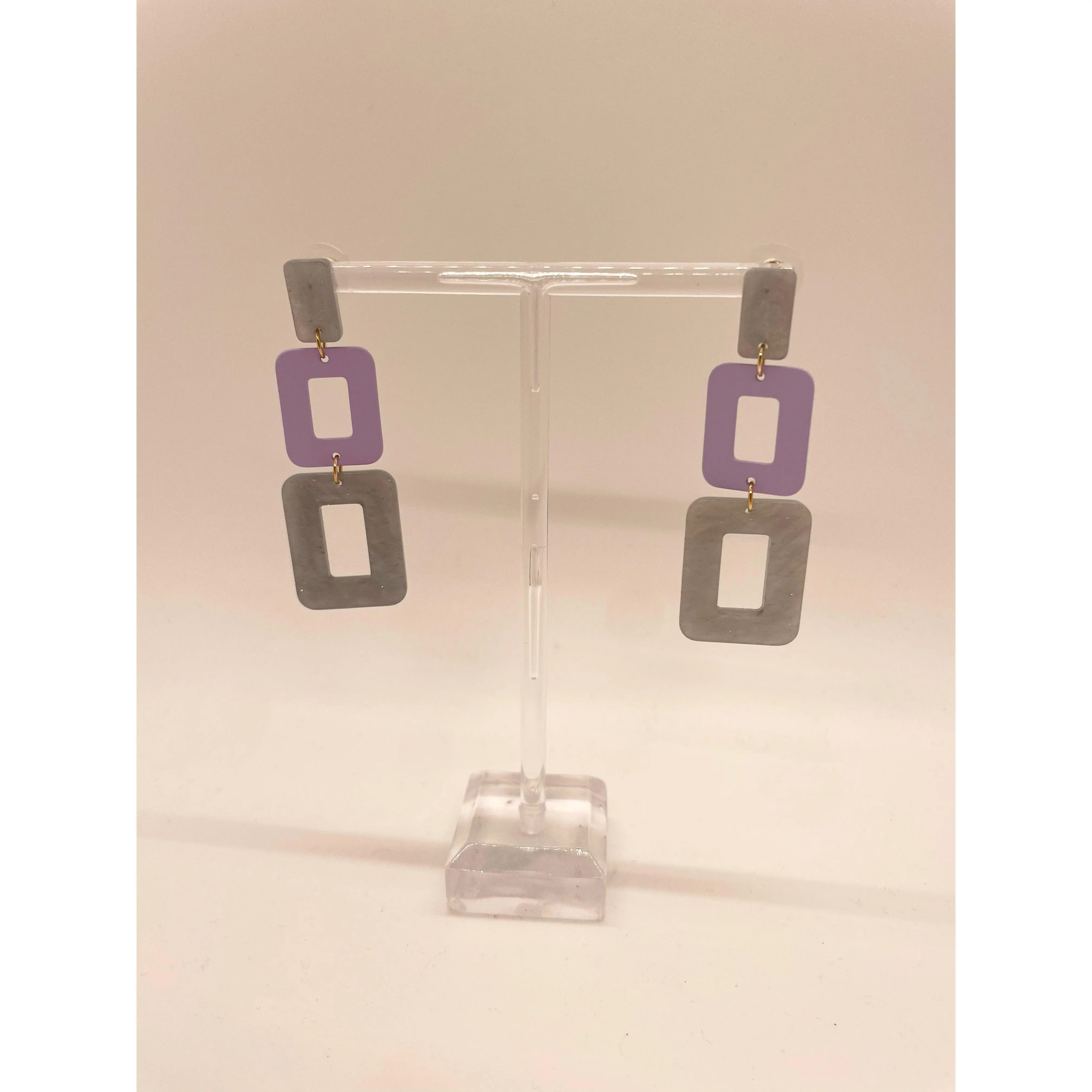 Purple and Grey Square Earrings