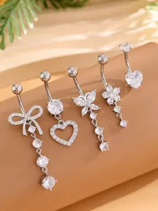 Rhinestone Decorated Belly Ring, Bow & Heart & Flower Design Belly Piercing Jewelry for Women, Fashion Accessories for Party, Daily Clothing Decor, Fashion Body Jewelry