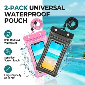 Waterproof Phone Bag, 2 Count Universal Large CapacityTransparent Phone Case with Lanyard, Swimming PhoneBag, Phone Accessories for Swimming, Beach, Pool, PhoneAccessories, Cover, Smartphone
