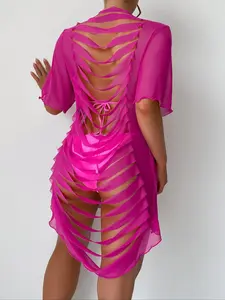 Women's 1pc Hollow-Out Breathable Mesh Beach Long Cover-Up Bikini Covering Shawl Black Semi-Transparent Swimsuit Cover-Up Cut-Out Beach Skirt Sexy Beachwear Swimwear Swimwear Coverups