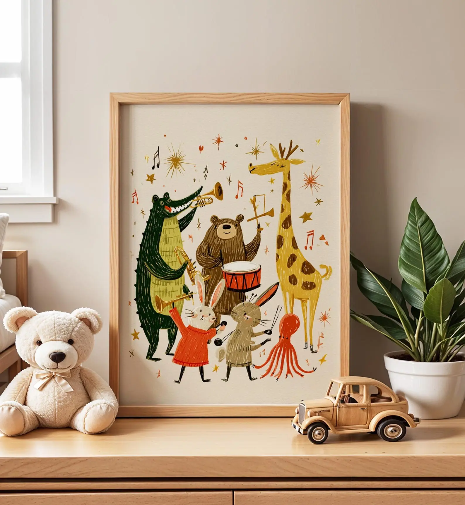 Animal Band Nursery Wall Art, Whimsical Illustration, Cute Kids Music Print, Playful Baby Room Poster, Jungle Animal Nursery Decor Alex