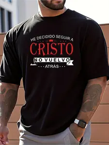 Men's Spanish Christian Faith T-Shirt - "He Decidido Seguir A Cristo No Vuelvo Atras" Religious Design Oversized & Regular Fit Breathable Cotton Church Wear Casual Wear Suitable for Valentines Christmas Gifts (Spanish Verse)