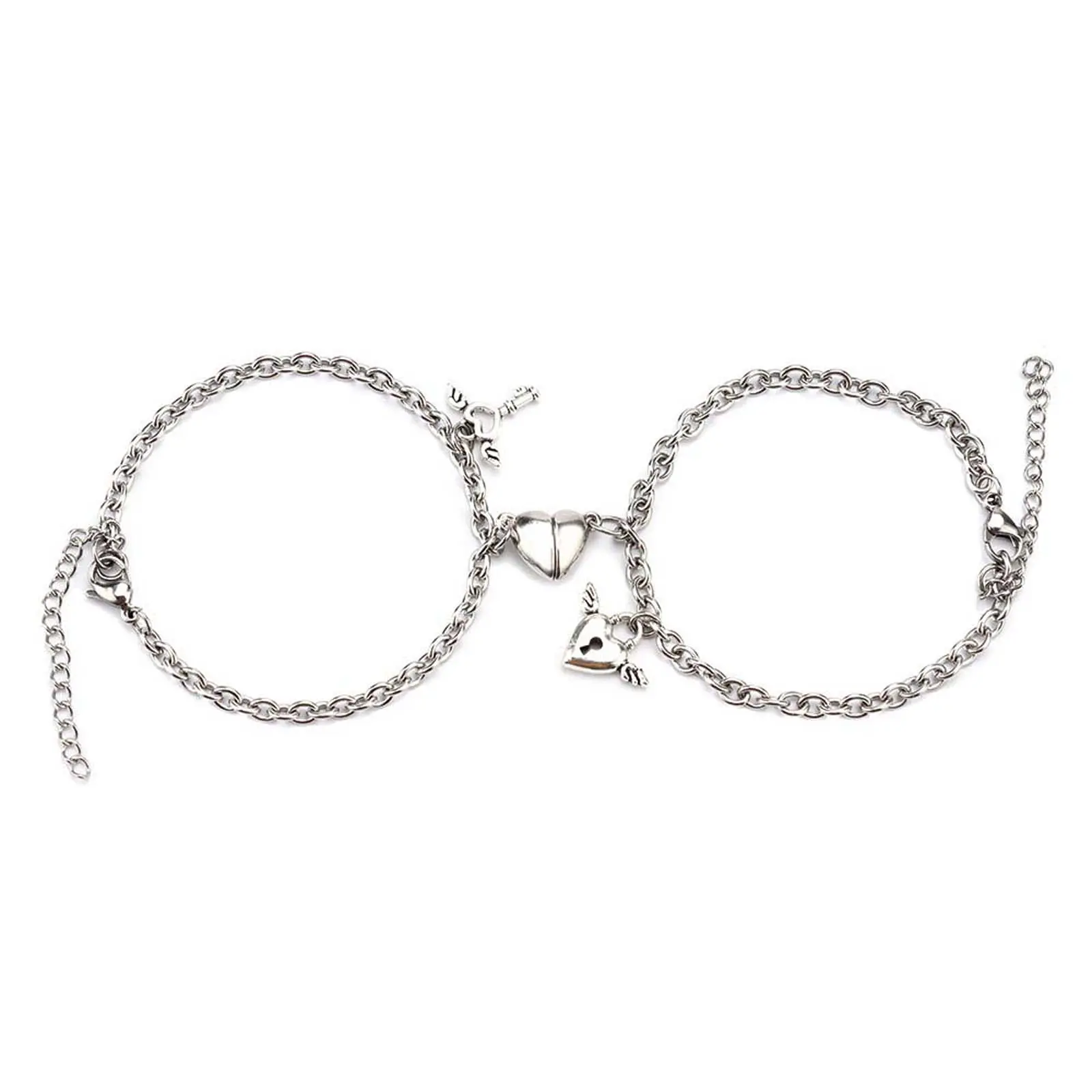 Simple creative couple heart-shaped magnet lock key bracelet trendy niche personality fashion punk jewelry