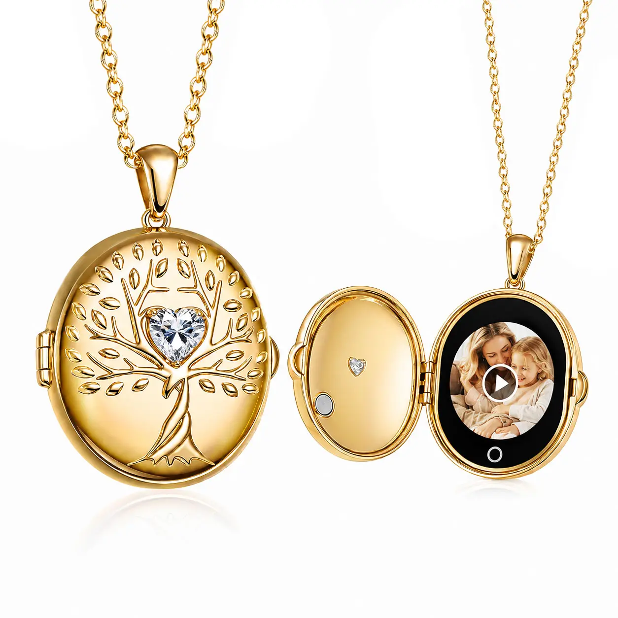 TOTWOO AI Smart Locket Necklace, Tree of Life Memory Pendant with White Sapphire, App-Enabled AI Animated Picture Storage for Photos/Videos, Keepsake Gift for Loved Ones