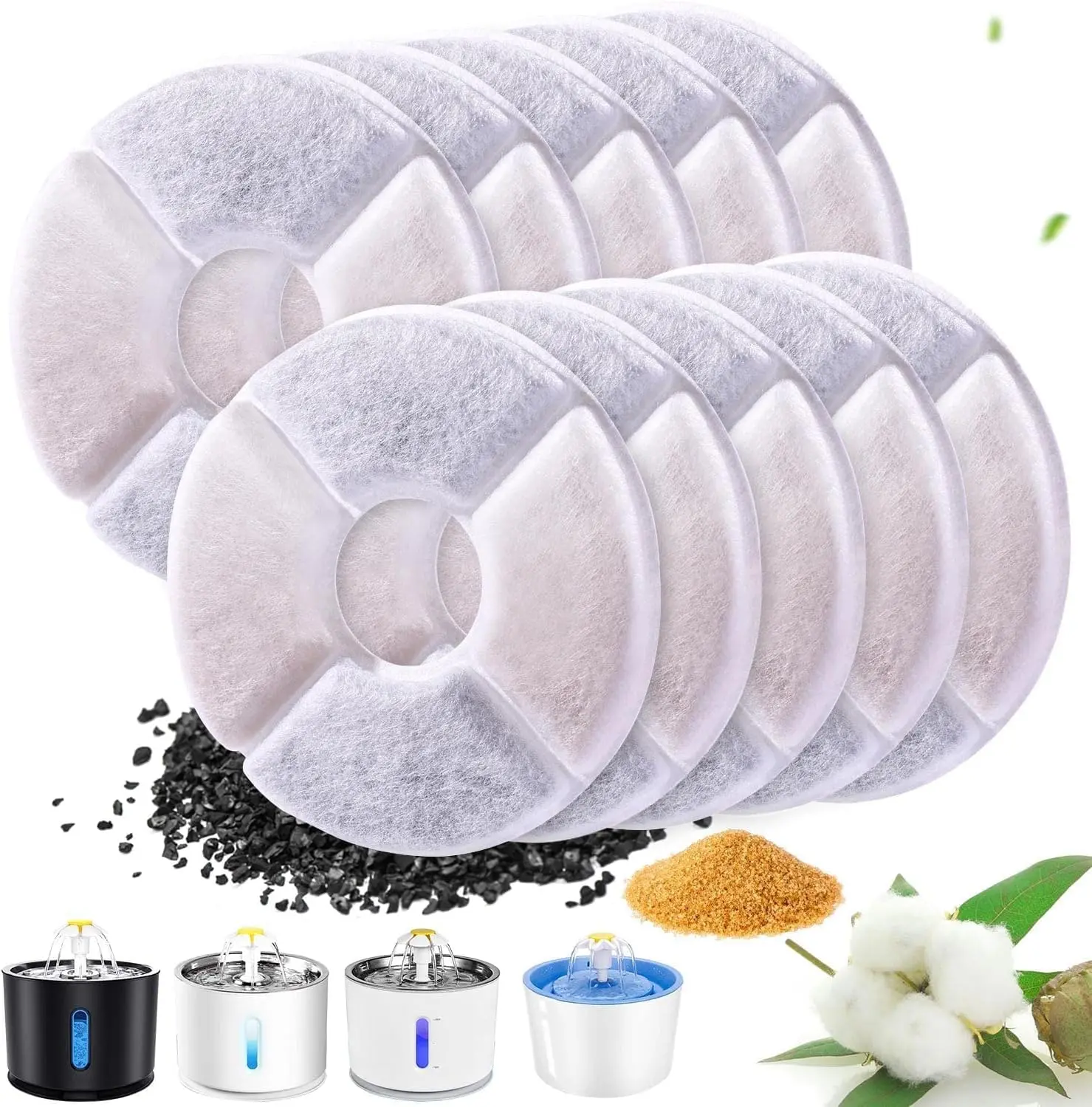 Cat Water Fountain Filter, 10 Pack Replacement Filters for 81oz/2.4L Automatic Pet Fountain Dog Water Dispenser, 3 Triple Filtration System