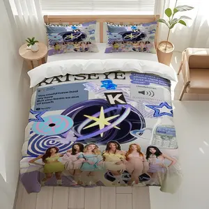3Pcs KATSEYE Colorful posters for music groups Themed K-Pop Ins Style Pattern Printed Exquisite Decorative Bedding Set, Soft Comfortable, Ideal for Bedroom & Guest Room, All-Season Gift, 1 Duvet Cover 2 Pillowcases (No Insert)
