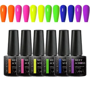 Fluorescent Multicolor Gel Nail Polish Set, 6 Counts/set Nail Art Design Glossy Gel, Lamp Cure Soak Off DIY Manicure Nail Gel Varnish UV Gel, High Quality Polish, Professional Nail Art & Nail Polish for Women & Girls