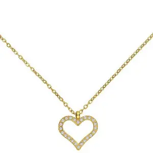 Stately Steel Stainless Steel CZ Open Heart Pendant Necklace