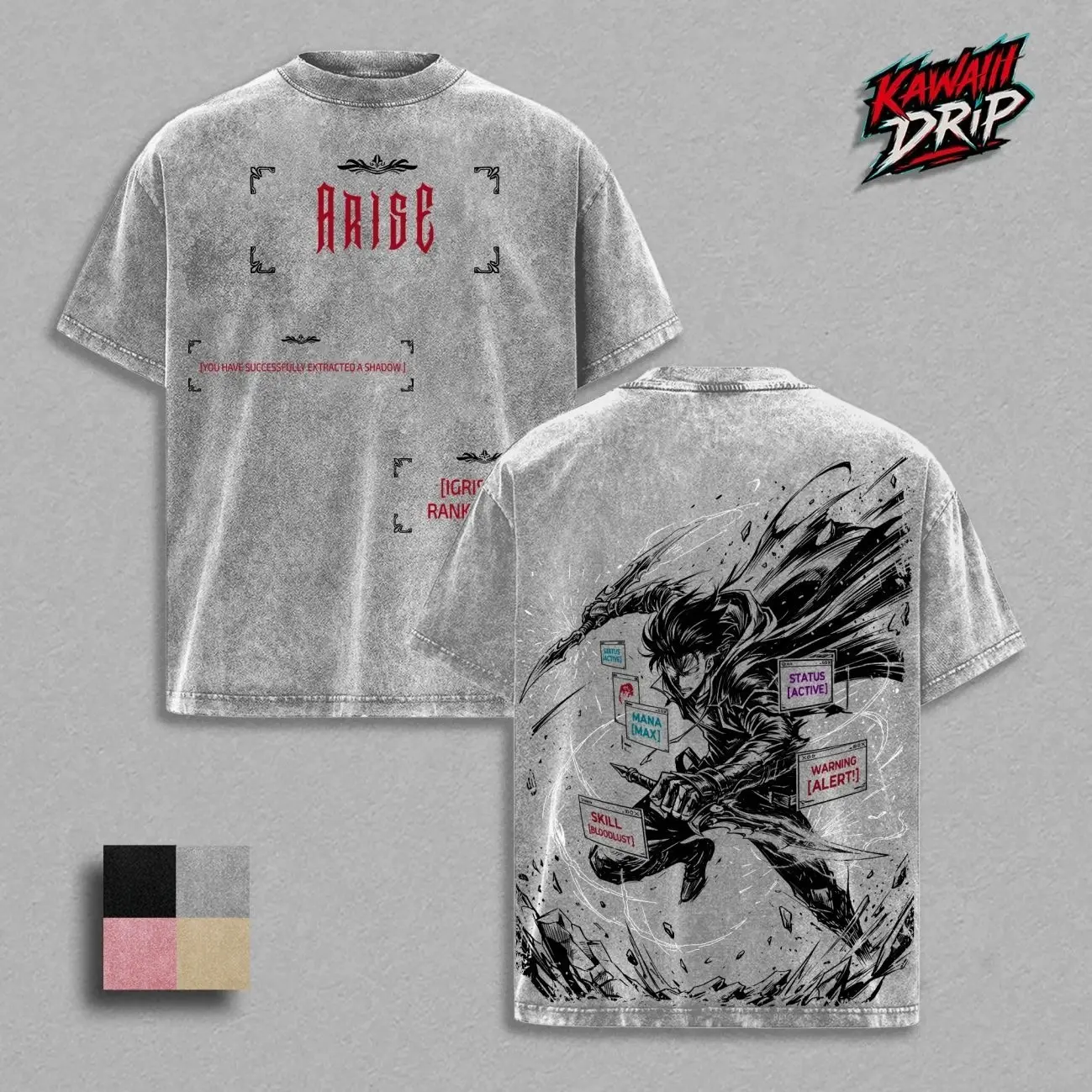 Solo Leveling Arise Sung Jin Woo Anime T Shirt Hoodie | Shadow Monarch Igris Knight Manga Graphic Tee Pullover | Vintage Washed Oversized Anime Streetwear Shirt Sweatshirt | Heavy Cotton Unisex Casual | Gift For Solo Leveling Fans JM3