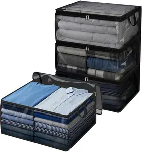 4 Pack 80L Large Storage Bags, Black Foldable Closet Organizers with Reinforced Handles for Clothes, Bedding, Comforters & Pillows
