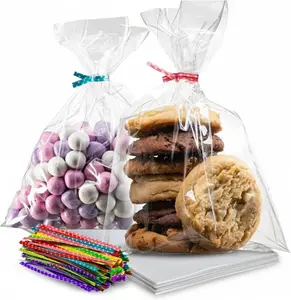 200 Pack Clear Cellophane Bags for Favors - Transparent Goodie Bags for Birthday Party, 6x10 Inch Clear Bag with 4-Inch Twist Ties - Candy, Treat, Cookie Bag for Gift Giving