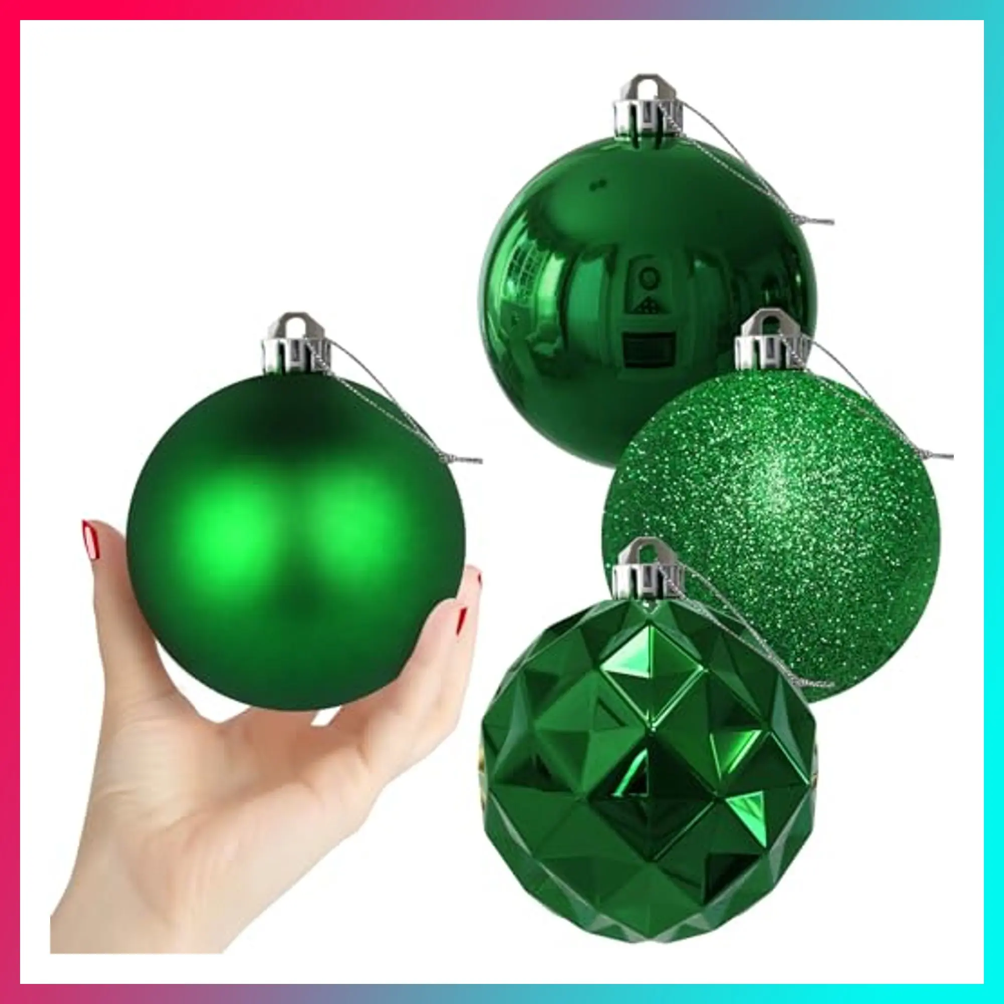 Emerald Green Set of XL (4.0") 4PCS Christmas Balls - Christmas Tree Decoration Ornaments Shatterproof Hanging Balls for New Year Easter Valentine Holiday Decorations