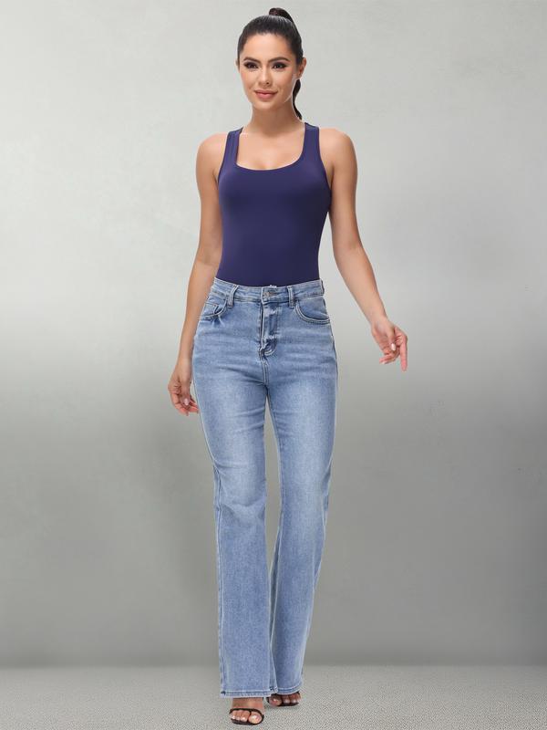 Women's Backless Bodysuit,Sleeveless Spandex Design Cute Solid Color - Soft Stretch for Workout/Beach/Yoga