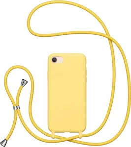 Crossbody Lanyard Phone case for iPhone SE 2022 5G/iPhone 7/iPhone 8/iPhone SE 2020, Silicone Phone Cover with Adjustable Necklace Strap Soft Belt Lanyard Shockproof Protective Case-Yellow