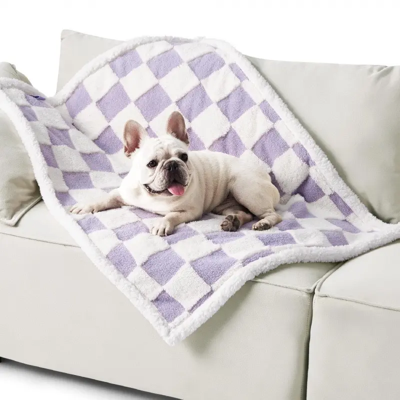 Waterproof Puppy Bedding Blanket - Cozy Reversible Jacquard Look Spill-Proof Sherpa Fleece, Easy-Clean Decorative Scratch-Resistant Machine-Washable Furniture Protector for Dogs, Car Seats