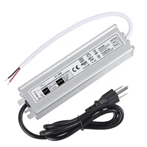 LED Driver 60 Watts  IP67 Power  Transformer Adapter 100V-265V AC to 12V DC Low  Output with 3-Prong Plug 3.3   for LED Light, Computer Project, Outdoor Light