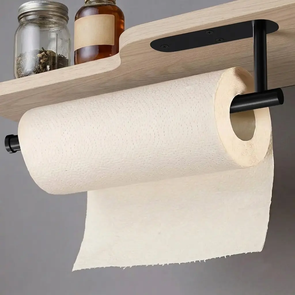SUS304 Stainless Steel Under Cabinet Paper Towel Holder - Self-Adhesive No-Drill Wall Mount Kitchen Accessories, 12.6in Rustproof Space-Saving Organizer for Kitchen, Bathroom