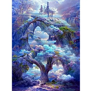 1PC  Diamond Painting Fantasy Cloud Valley Diamond Painting Kit, DIY Full Drill Rhinestone Art with Dreamlike Bridge and Tree Scene, Perfect for Home Wall Decor and Relaxing Craft Activity