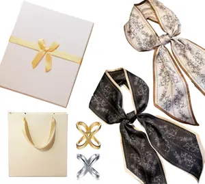 2PCS Long Satin Head Scarf for Women – Silky Thin Scarf, Use as Hair Wrap, Neck Scarf, Purse Bag Accessory – Fashionable & Versatile – Great for Updo, Handbag Charm, Gift Box