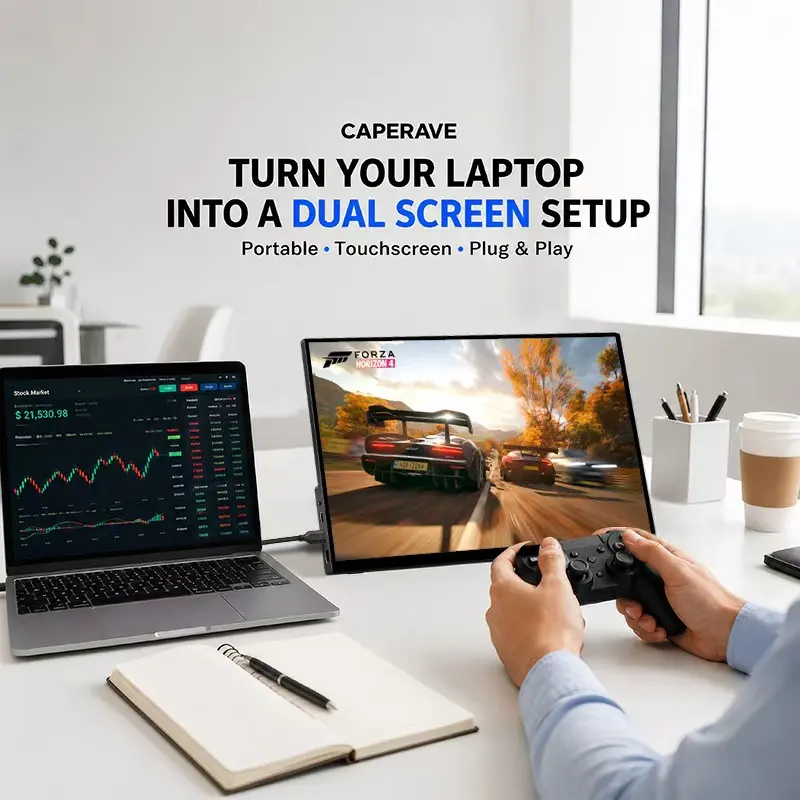 CAPERAVE 15.6" Portable Touch Monitor, FHD 1080P 60Hz USB-C HDMI External Screen for Gaming Laptop PC PS5 Switch