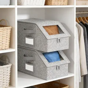 Stackable Hat Storage Box for Baseball Caps | Foldable Closet Organizer with Clear Window & Sturdy Cardboard | Grey Snapback Hat Holder for Bedroom, Shelf & Wardrobe