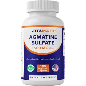 Vitamatic Agmatine Sulfate Edible Dietary Supplement Capsules - 1500mg Per Serving, 180 Vegetarian Capsules, Doctor-Formulated Vitamins Supplements, Healthcare Support, Magnesium-Infused, Made in USA, Non-GMO, Gluten-Free