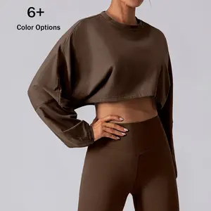Women Long Sleeve Crewneck Crop Top Tee Shirt Sweatshirt Casual Solid Loose Fit Workout Cropped Pullover Tshirt2025 New Arrival