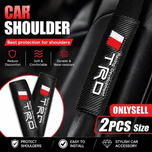 2Pcs Car Emblem Logo Seat Belt Cover Shoulder Pad Shoulder Protector Cover Breathable Seat Belt Pad Cover Cushion Carbon Fiber Grain Logo Leather Trim Car Accessories for Toyota Tacoma TRD Pro 4Runner TRD Pro Tundra TRD Pro Camry TRD RAV4 TRD Off-road Edi