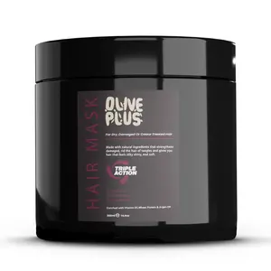 OLIVE PLUS Hair Mask – Deep Repair & Softness with Argan Oil, Wheat Protein & Vitamin B5 | Intensive Smoothing Treatment | COSMOS Organic | 500ml