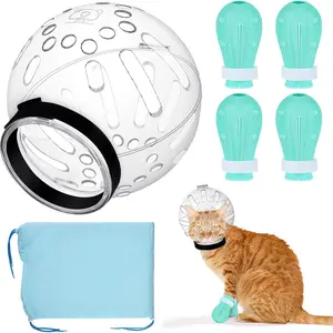 Adjustable Bubble Helmet with Boots Paw Covers and Bath Bag for Cat Dog Pet Grooming Bathing Shaving